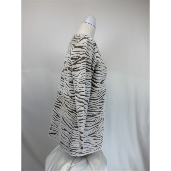 NWT Kamana "Fur" Ivory/Brown Zebra Striped Long Open Cardigan Sweater #0685 XL - Picture 2 of 7